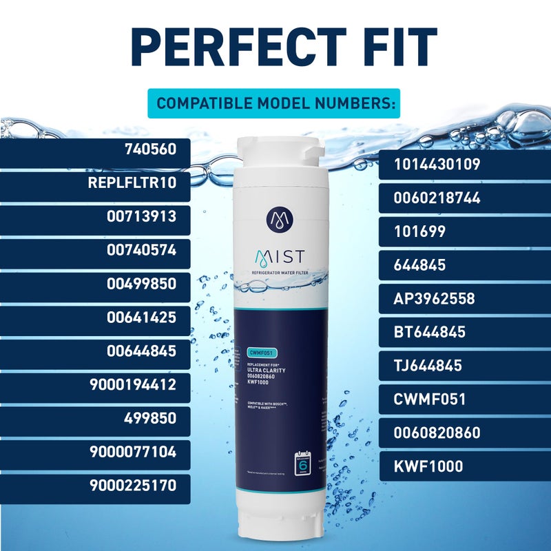 Mist Ultra Clarity Water Filter Replacement for Bosch, Refrigerator Water Filter compatible with 644845, 9000077104, 9000194412, Haier 0060820860, 0060218744, Miele KWF1000 (2 pack) - Image 3